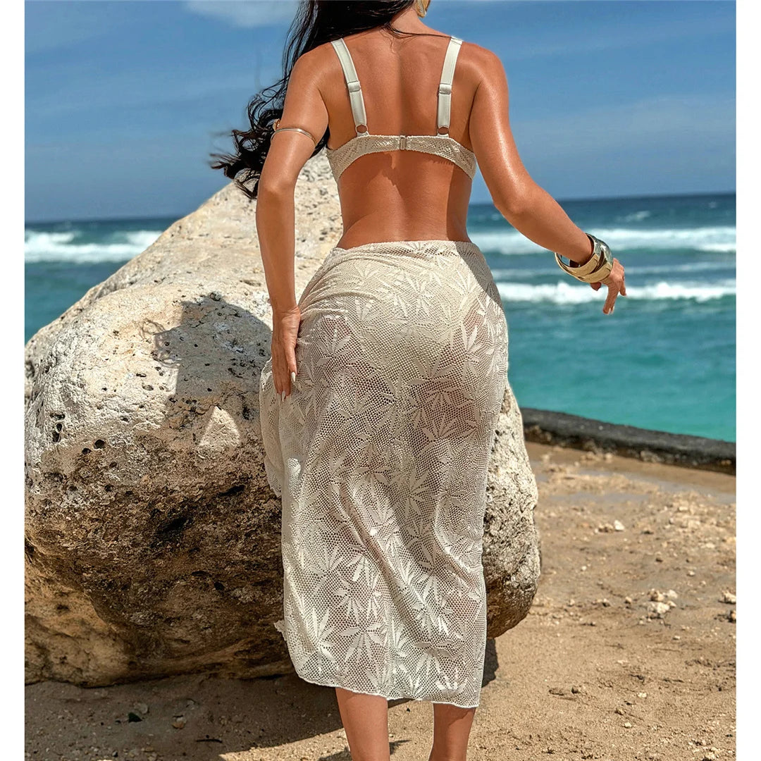 With Sarong Underwired Bikini Female Swimsuit Women Swimwear Three-Pieces Bikini Set Brazilian Bather Bathing Suit Swim V7936