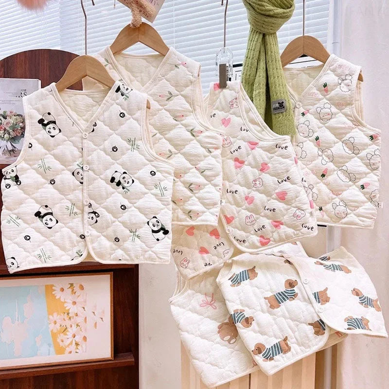 Spring Autumn Versatile Children Cotton Vest Cute Cartoon Boys Girls Infant Vests Winter Baby Warm Vest Coats Children Clothing