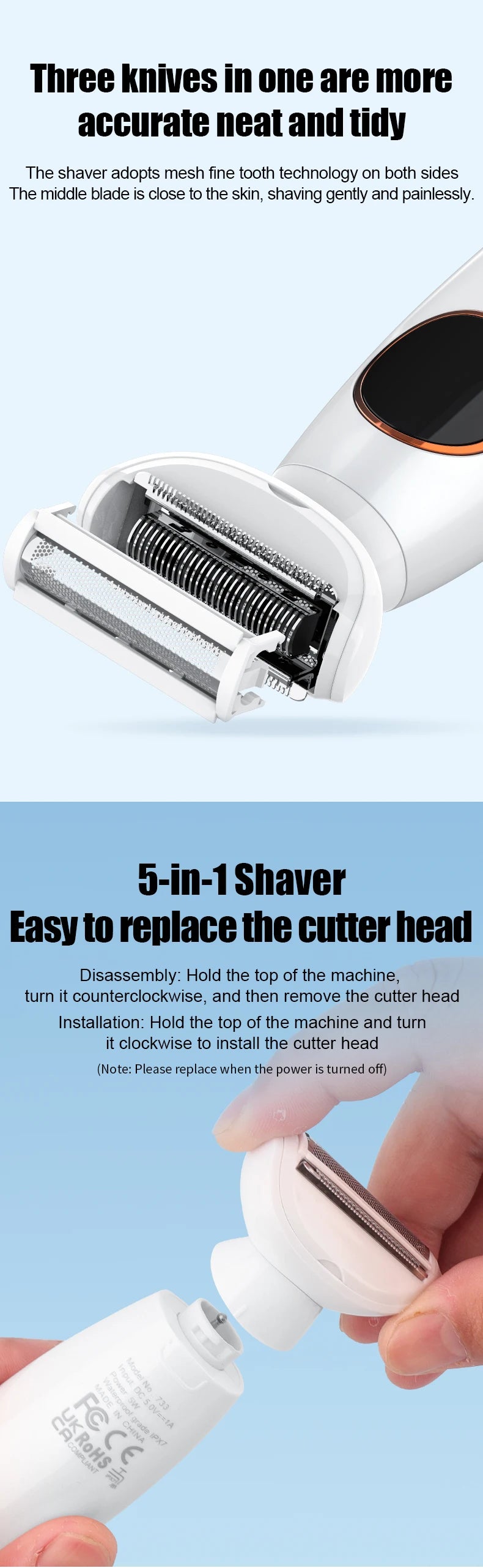 RESUXI 733 5 in 1 Multifunctional Women's Electric Epilator Face Shavers Eyebrow Trimmer Painless Bikini Trimmer Hair Removal