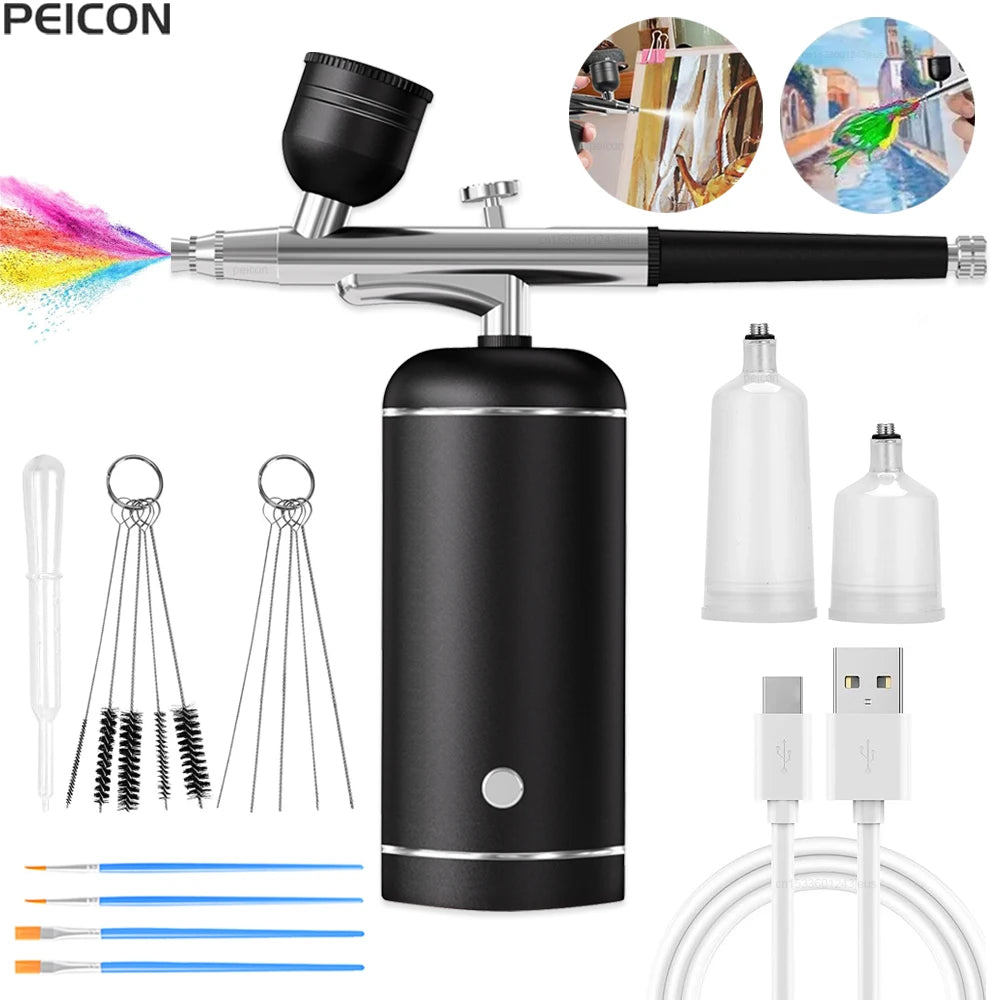 Airbrush with Compressor Mini Spray Gun for Painting Modeling Crafts Wireless Paint Spray Airbrush Painting Kit with Compressor