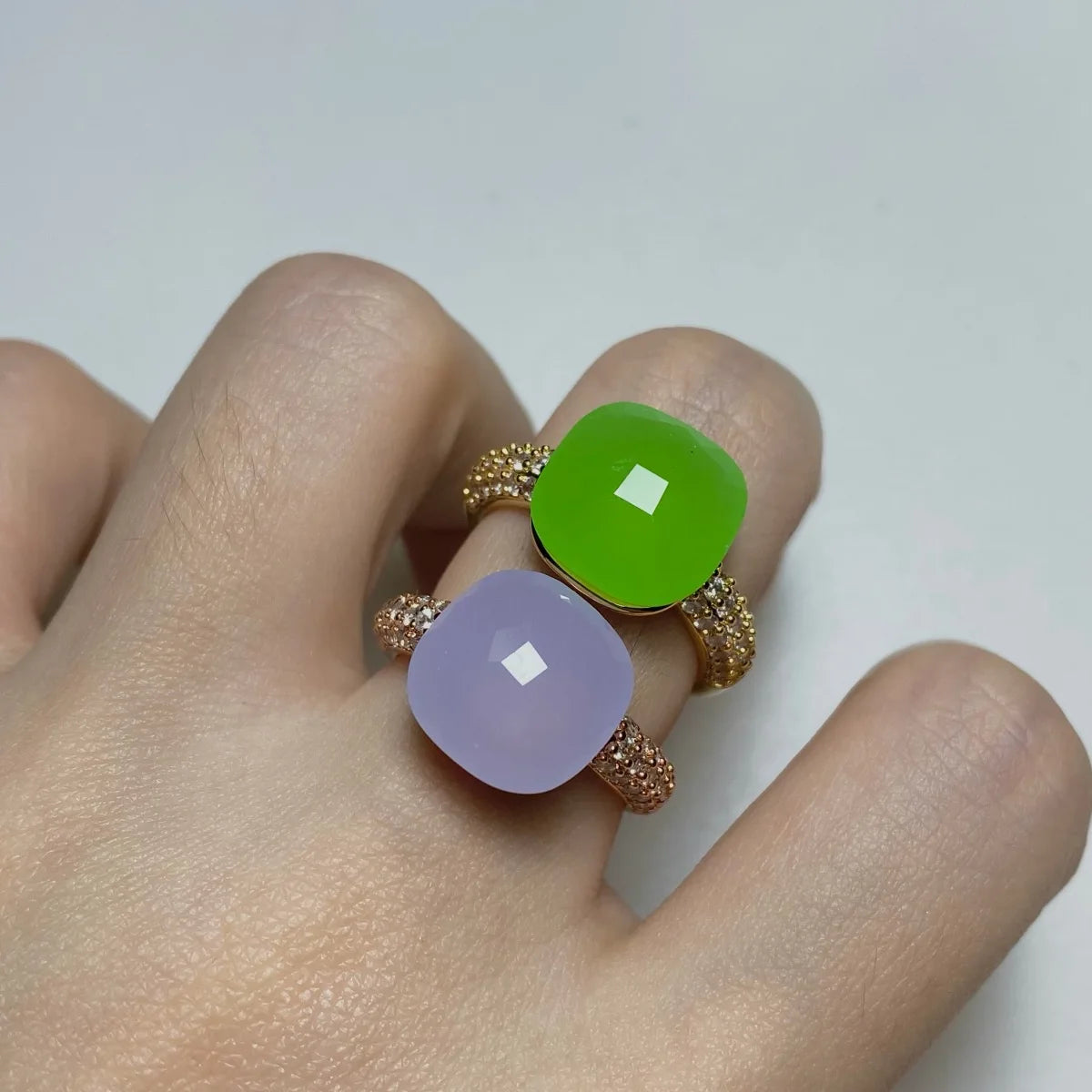 12.6mm   Ring Candy Style Zircon Ring Flat Pink Green Purple Crystal Ring For Women Candy Ring Fashion Jewelry Gift