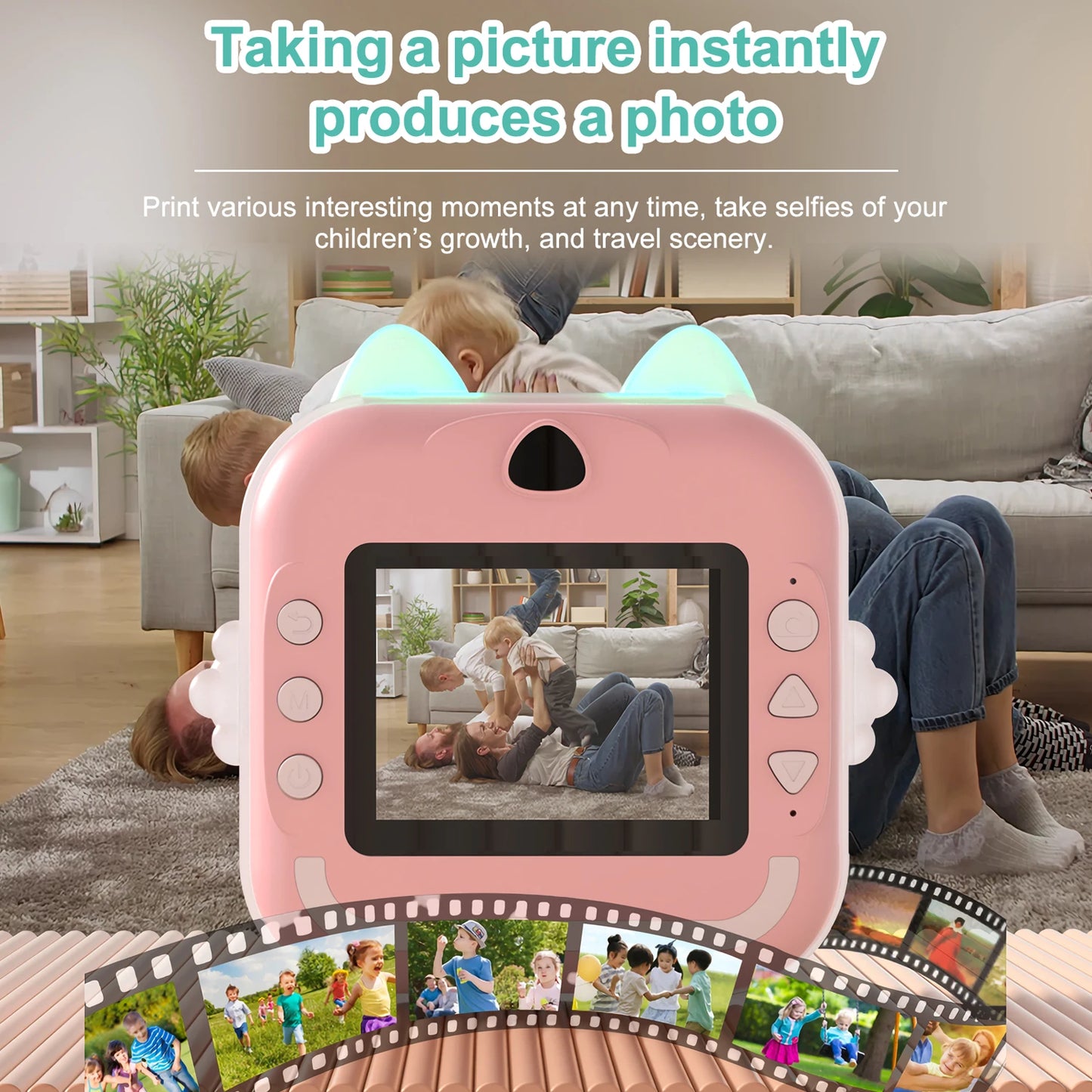 Print Camera for Kids Bluetooth Wireless Inkless Instant Print Connected APP Take Photo Video Record Camera Boys Girls Gift Toys