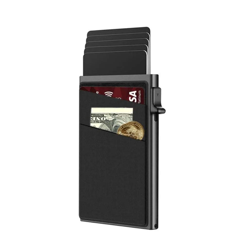 Automatic RFID Anti-Theft Card Holder Screw Reinforcement Metal Box Bottom Men's Card Box Aluminum Alloy Material RFID Blocking