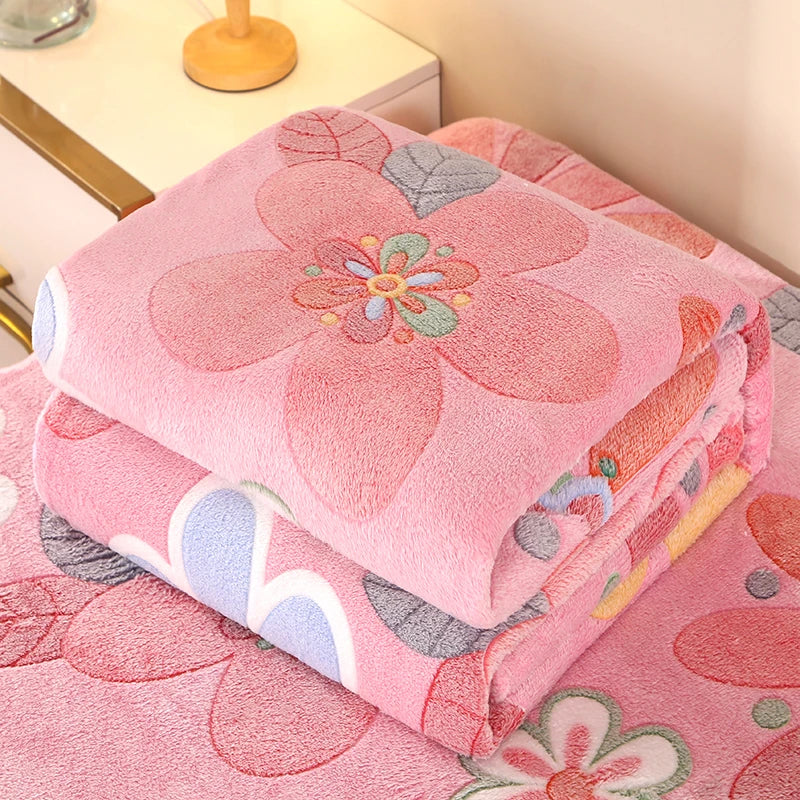 1pc Floral Style Warm Bedspread Fleece Blanket Plaid Travel Shawl Sofa Nap Blanket Home Bedsheet Manta 70X100cm Suitable For Pet