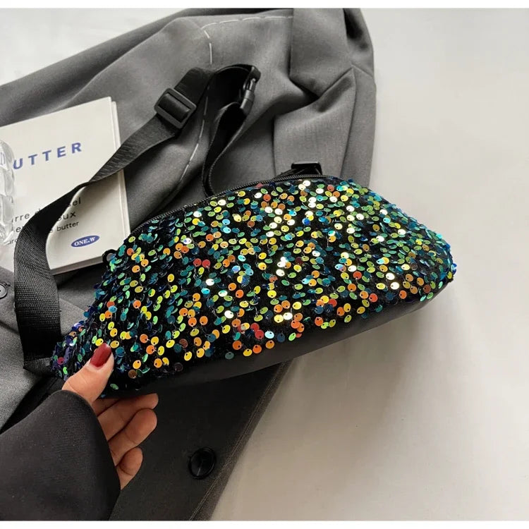 Light Luxury Zipper Fashion Women's Crossbody Bags New Best-selling Sweet Sequin Design Ladies Waist Packs Bolsas Femininas