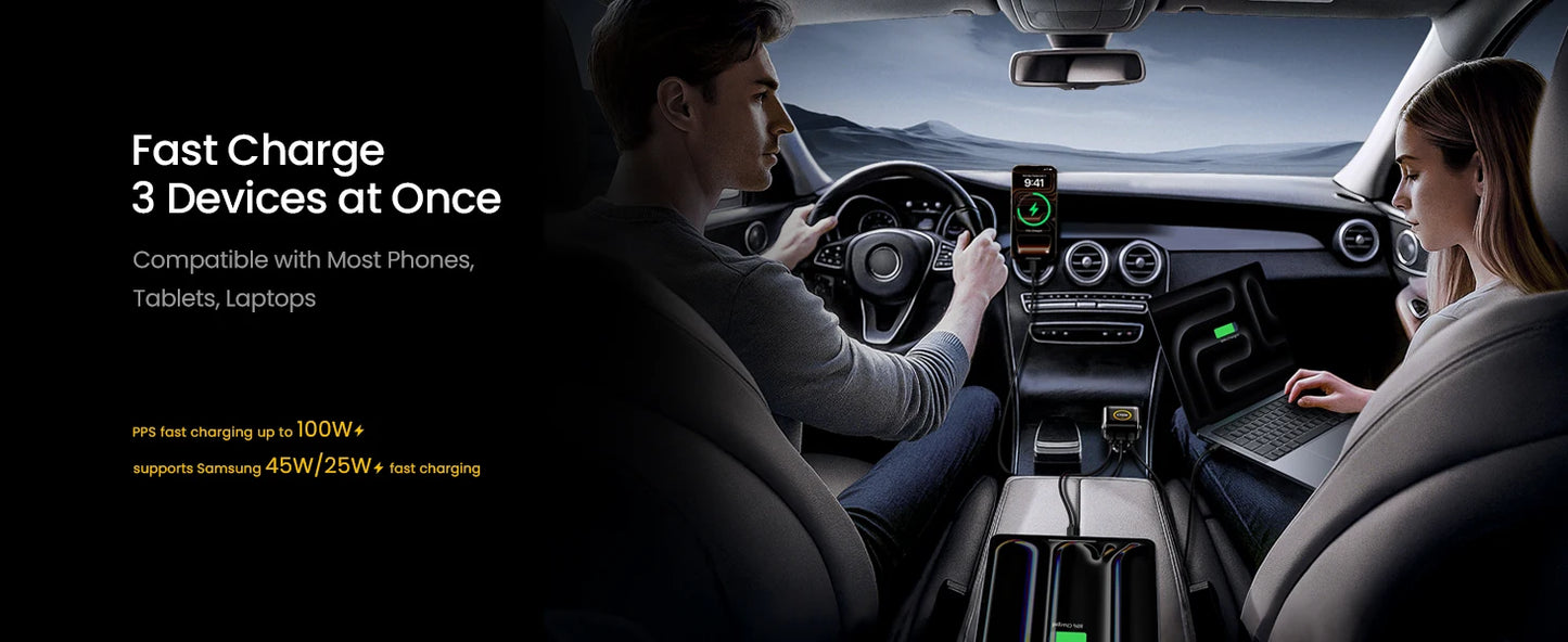 AOHI THE FUTURE Car Charger  AI PD GAN+ 170W 3-Port LED Display Fast Car Charger