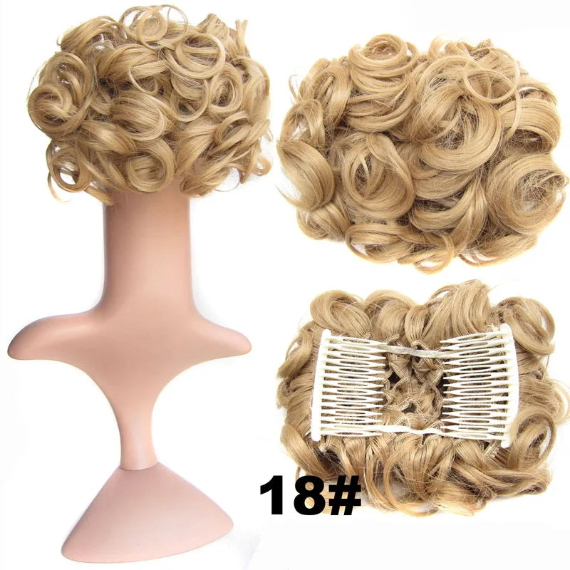 Synthetic Curly Messy Bun With Combs Scrunchie Chignon Dish Hair Bun Extension Clip in Hair Bun Hairpiece for Women Girls
