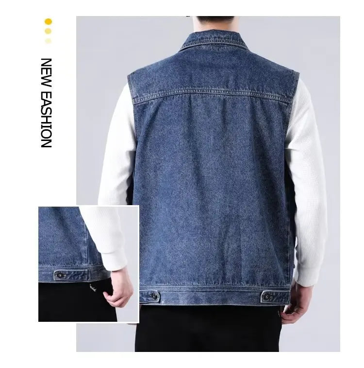 Spring Vintage Design Mens Denim Vest Male Retro Sleeveless Jackets Men Ripped Hole Button Jean Waistcoats Clothing 4XL