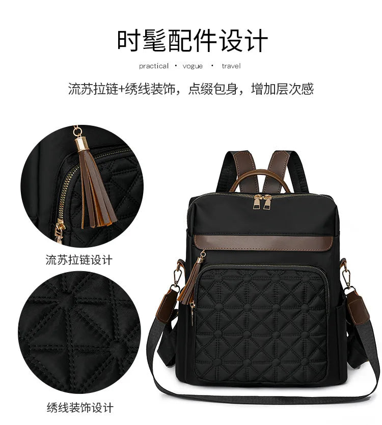 Quilted Embroidery Backpack For Women 2024 New Korean Style Versatile Large Capacity Water-Resistant Leather Shoulder Bags