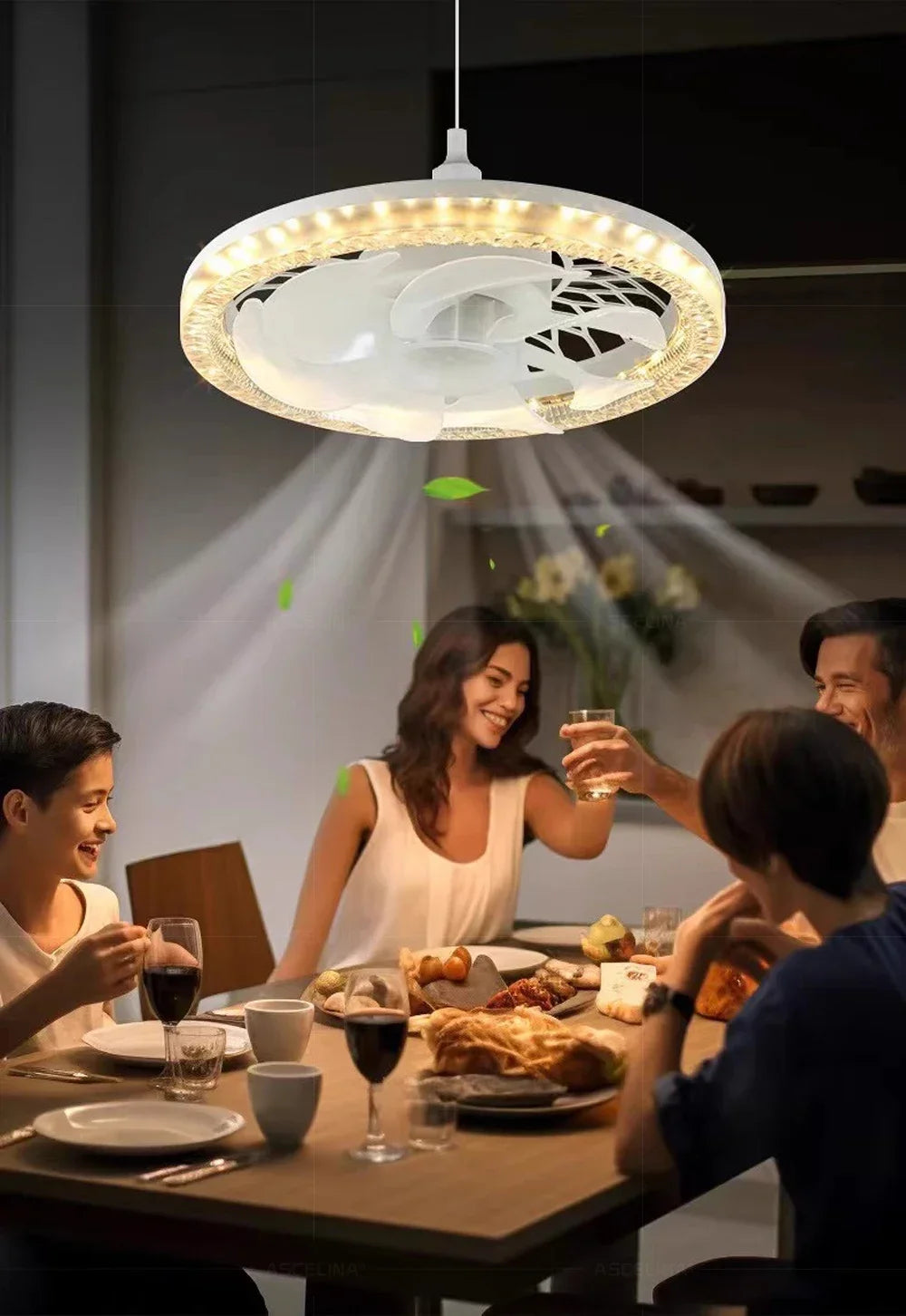 Modern Ceiling Fan With LED Light And Remote Control E27 Fan Lamp 4 Speed 360° Circulating Air For Kitchen Room Home Lighting