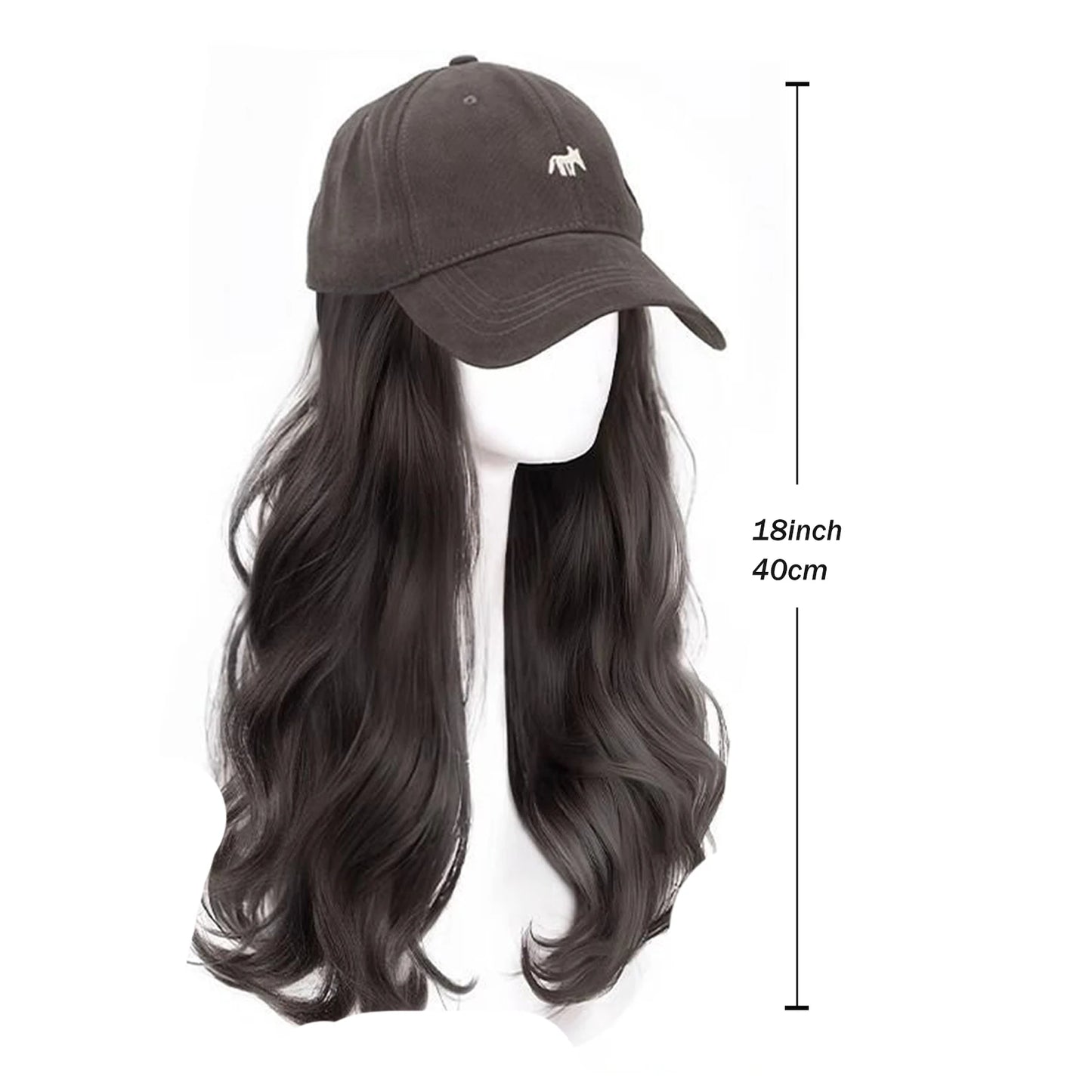 Baseball Cap Wig Natural Wave Hair Extensions With Hat Heat Resistant Synthetic Hair Adjustable Wig Dark Grey Wigs for Women