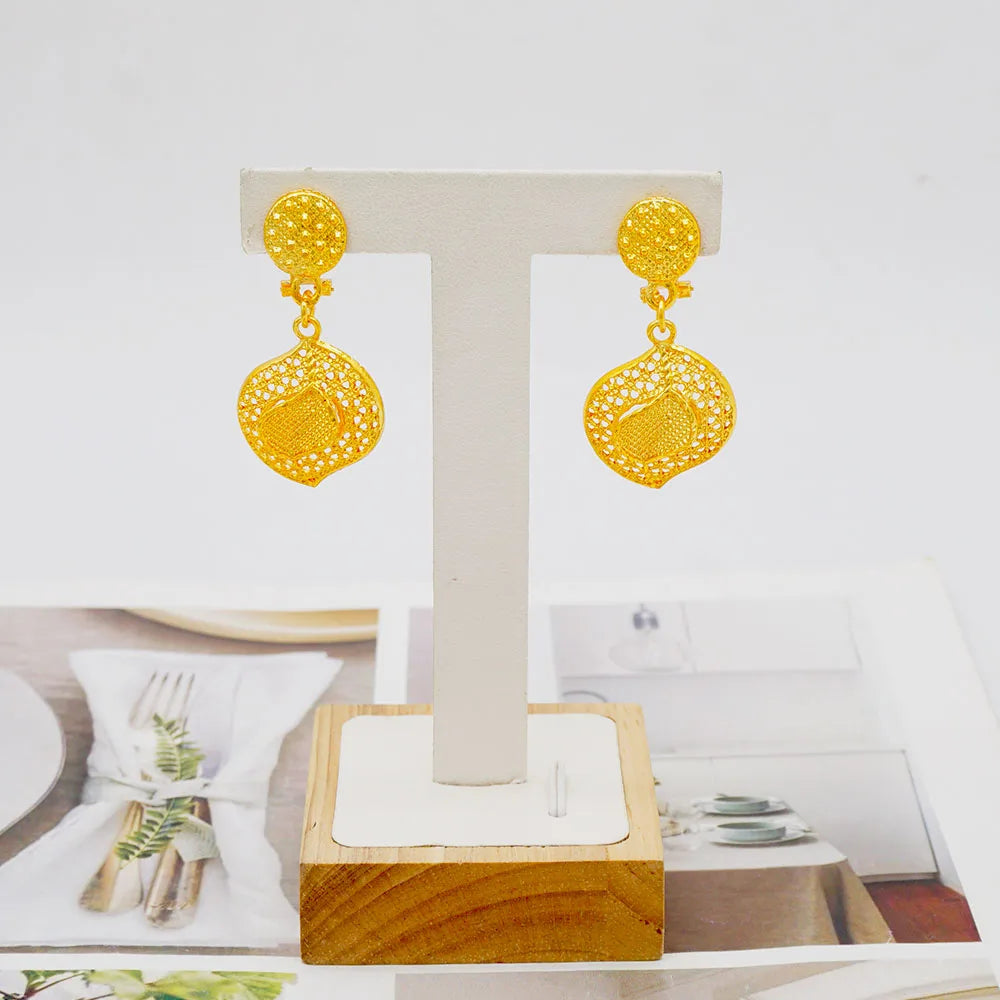 GDJWRI New Luxury Necklace and Earrings Jewelry Set Women Gold Color Copper Elegant African Ethiopian Dubai Wedding Party Gift