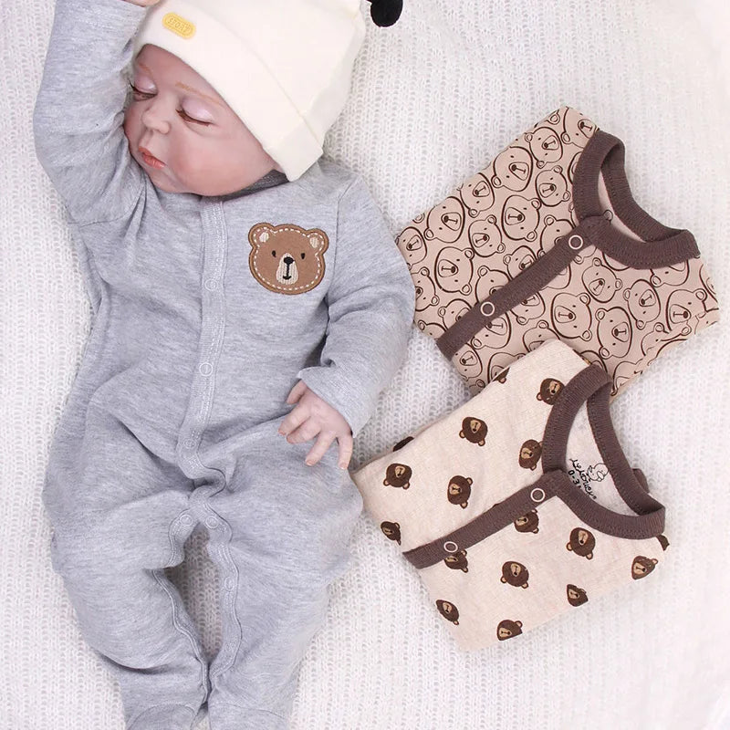 3Pcs Newborn Cotton Jumpsuit Baby Cute Bear Romper Spring Autumn Infants Loungewear Foot Wrap Crawl Suit Toddler Onesie Clothes