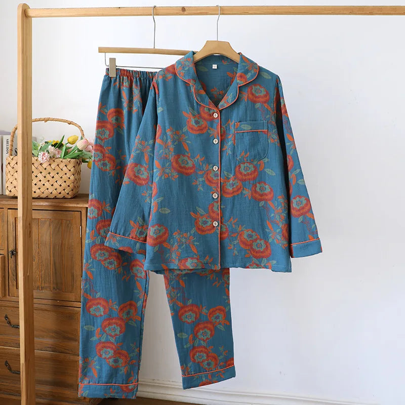 2025 New Spring and Autumn Pajama Set 100%Cotton Comfortable Long sleeved Two Piece Home Furnishings Large Size Home Furnishings