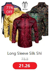 Hi-Tie Pure Black Silk Mens Shirts Plain Smooth Long Sleeve Formal Dress Blouse for Male Wedding Business Events Oversized Gift