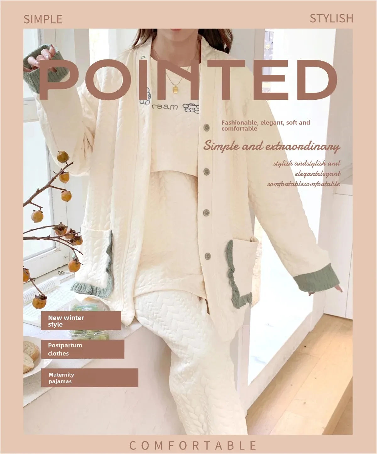 Maternity Clothing Set Air Cotton Postpartum Nursing Three-Piece Set Pregnancy Sleepwear Winter Maternity Outerwear