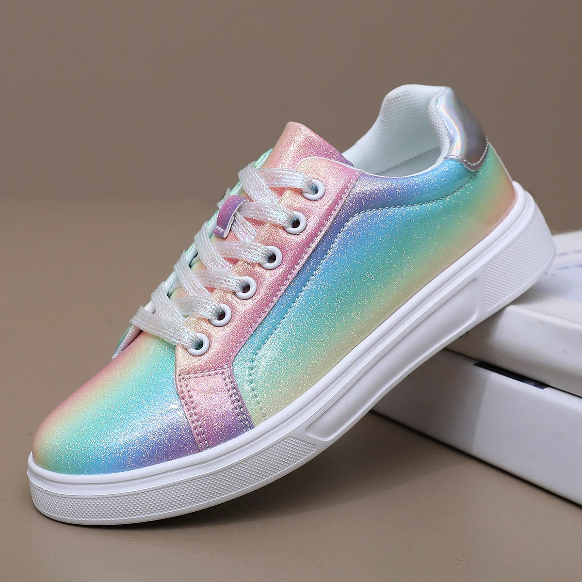 Women Shoes Spring Skate Shoes New Fashion Women Creative Rainbow Colors Sports Shoes Comfortable Tennis Sneakers