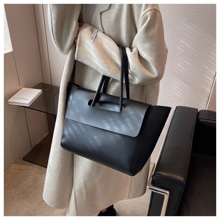 Large Capacity Women's Tote Bag Luxury PU Leather Shoulder Bag French Vintage Top-handle Handbag Casual Commute Shopper Bags