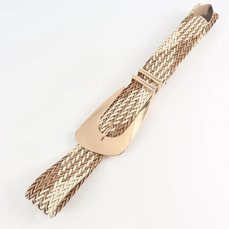 Fashion Women PP Straw Belt Bohemian Wide Elastic Waist Belt Braided Waistbelt Summer Casual Dress Waistband Apparel Accessories
