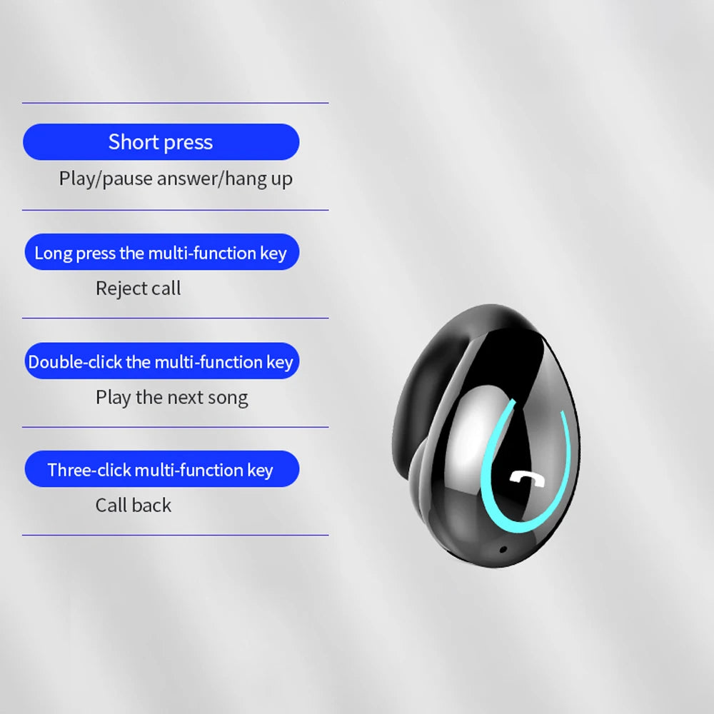 Bluetooth Headset 5.0 Tws Single Earless Clip On Sound Reduction Stereo Motion Touch Mini Wireless Headset