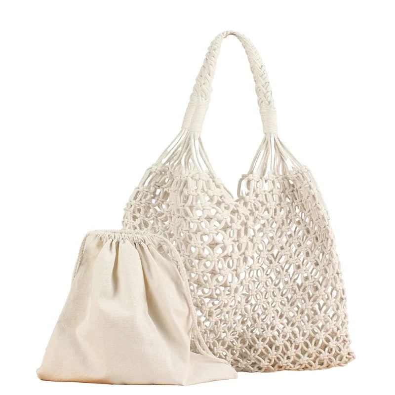 Fashion Crochet Bags for Women Summer Beach Tote Bag Raffia Aesthetic Totes Straw Handbag Bohemian Boho Woven Knit Shoulder Bag