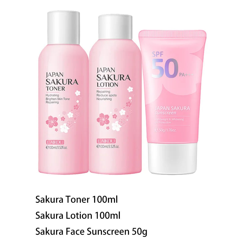 7pcs Sakura Skin Care Set Moisturizing Brightening Sunscreen Cleanser Fine Lines Delay Skin Aging  Nourish Daily Face Care Suit