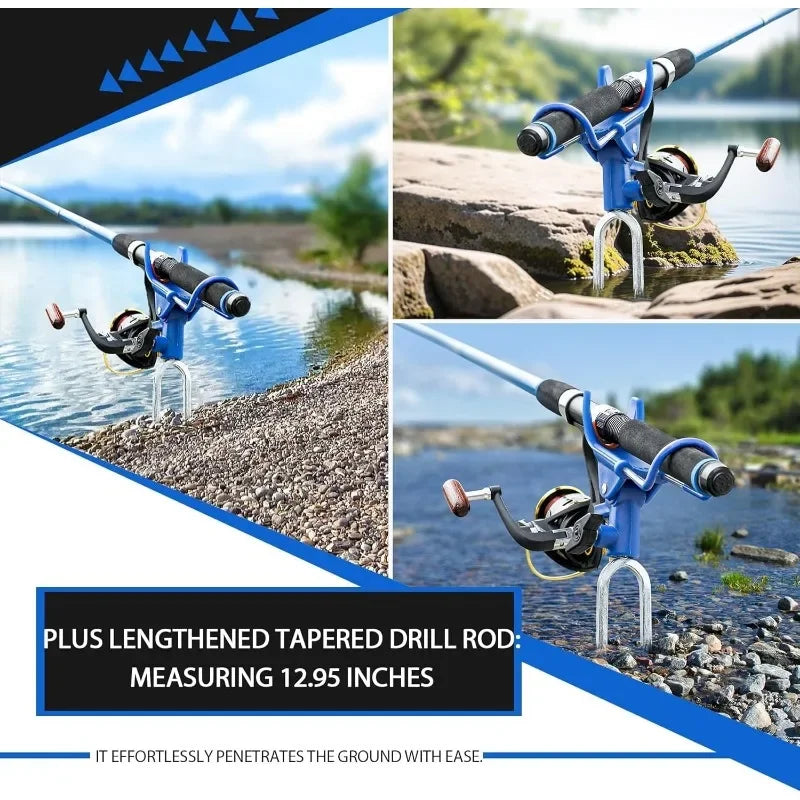 360° Adjustable Fishing Rod Holder, Heavy Duty Portable Foldable Stand with Ground Spike for Bank & Catfishing, Rust-Proof