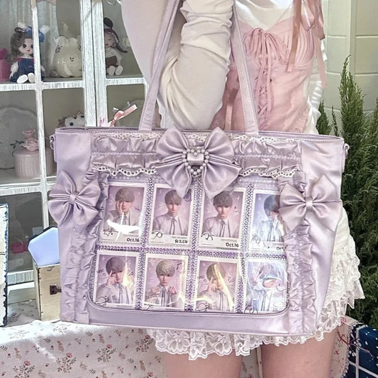 New Sweet and Cool Girl Ulzzang Ita Bag Lace Bow Ribbon JK Uniform Shoulder Bag Comic Exhibition Portable Y2K Tote Bag