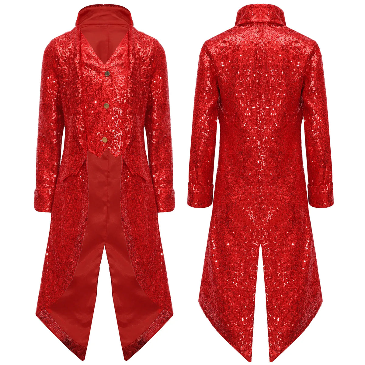 Kids Boys Halloween Medieval Renaissance Costume Sparkly Sequins Victorian Tailcoat Jacket Frock Coat Long Sleeve Gothic Tuxedo
