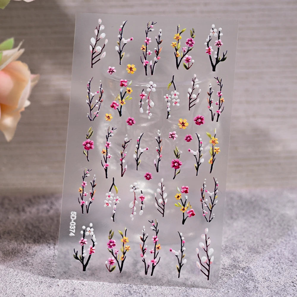 1Pc 3D Lavendar Flowers Stickers for Nails Spring Sakura Floral Leaves Self-Adhesive Sliders Decals Art Manicure for Decoration