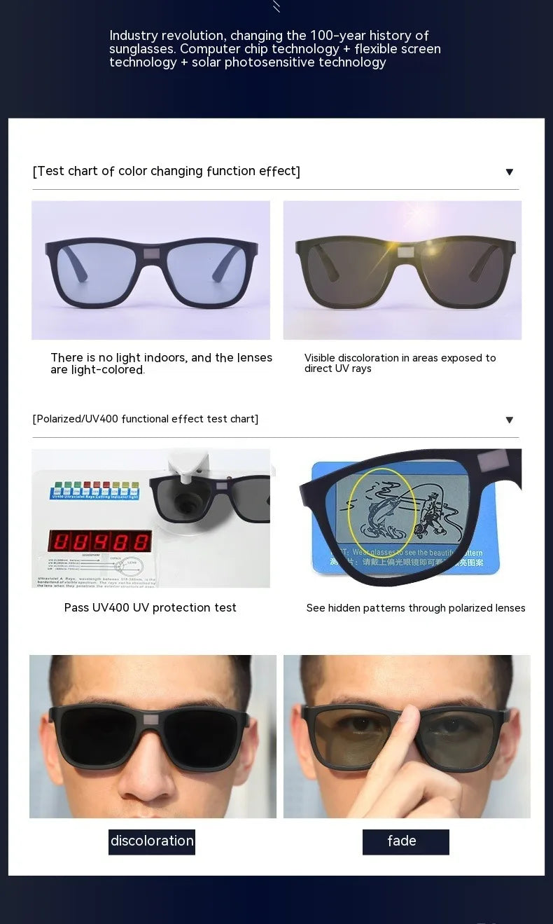 0.1s Color Changing Intelligent Photosensitive Polarized Smart Glasses Sunglasses Men Women Driving Cycling Fishing Sun Glasses
