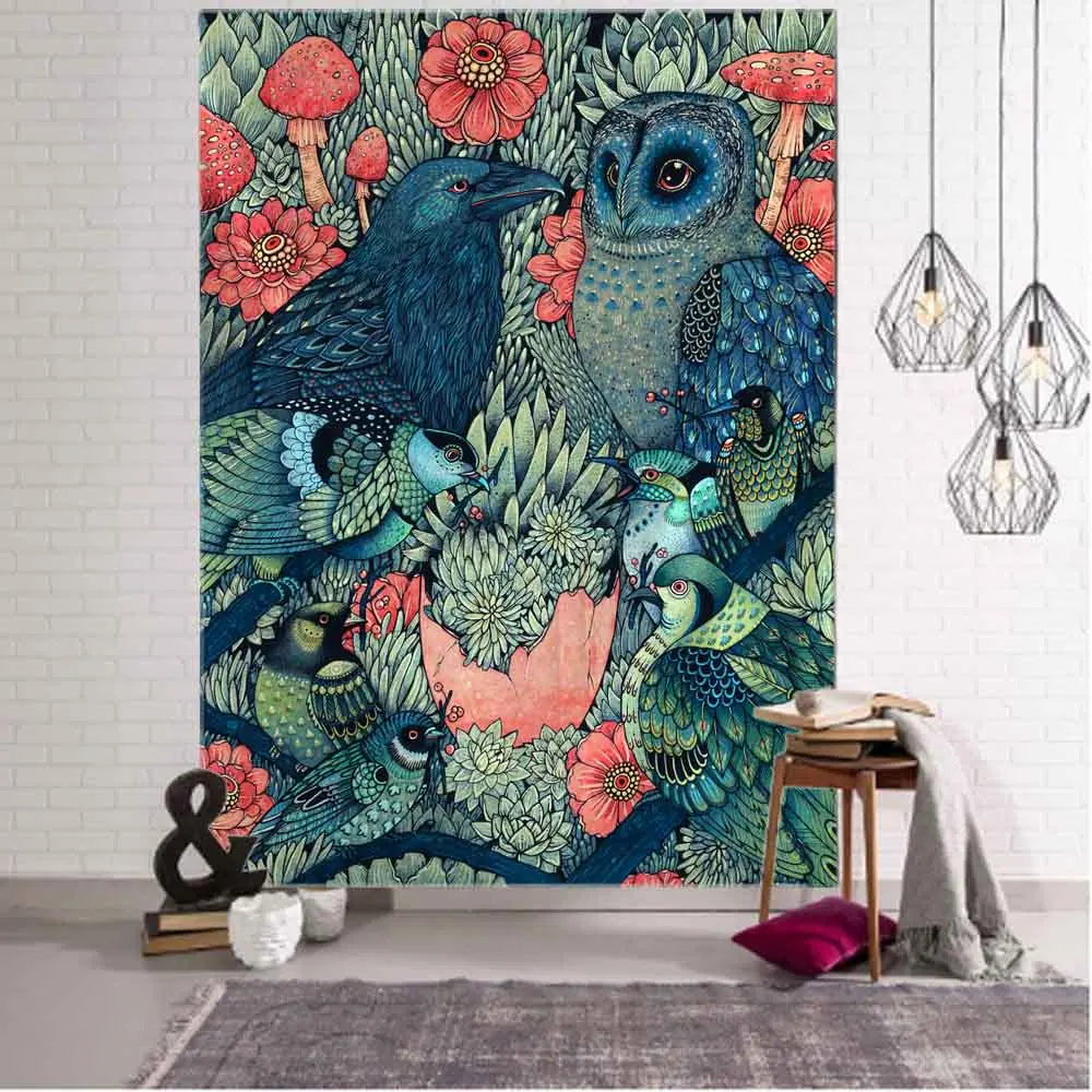 Psychedelic Animals Tapestry Wall Hanging Retro Tropical Plants Background Cloth Boho Hippie Kawaii Home Decor Yoga Mat Sheets