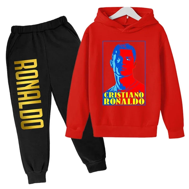 Children's Clothing Children's Sports Suit Spring and Autumn Fleece Hoodie Pants 2-piece Set Ronaldo Printed Kids Clothes Girls
