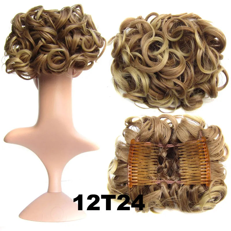 Synthetic Curly Messy Bun With Combs Scrunchie Chignon Dish Hair Bun Extension Clip in Hair Bun Hairpiece for Women Girls