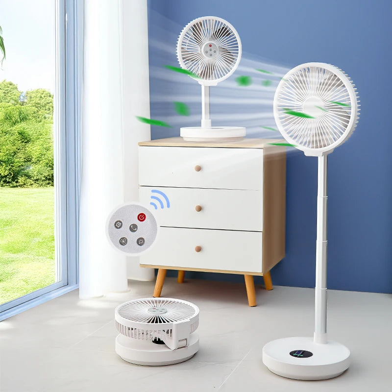Portable Standing Fan with Remote Controller Foldable Desk Fan 10 inch fan blade Rechargeable Powered Pedestal Fan for Camping