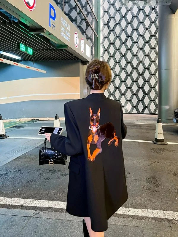 Black Embroidered Blazer Women's Spring Autumn New Korean Version Loose Niche Design Casual Temperament Suit Comfortable 2025