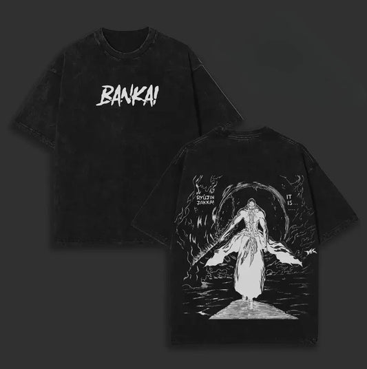 Yamamoto Genryuusai Shigekuni Printed Tee Anime BLEACH Clothing Men Retro Washed T-shirts Short Sleeve Tshirt Harajuku T Shirt