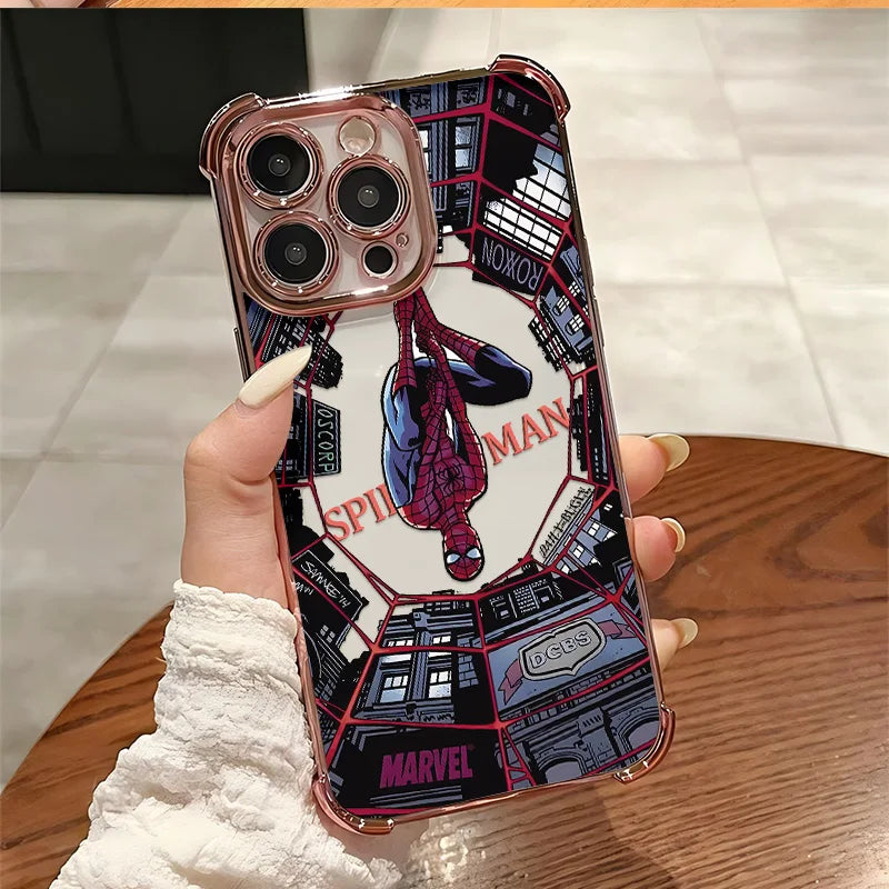 Cool S-Spider-Mans Red Net Plating Phone Case For iPhone 17 17e 16e 16 15 14 13 12 11 Pro Max X XR XSMax Mini Air Plus Anti-Fall