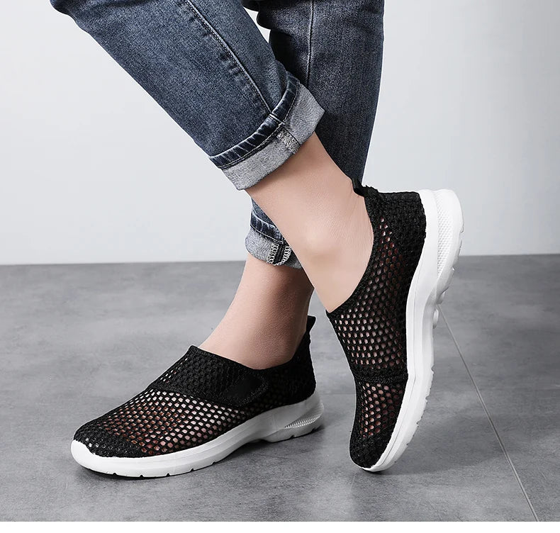 Women Mesh Shoes Summer Sports Black Outdoor Comfortable Loafers Monk Sneakers Girls For Walking Flats Mother Gift