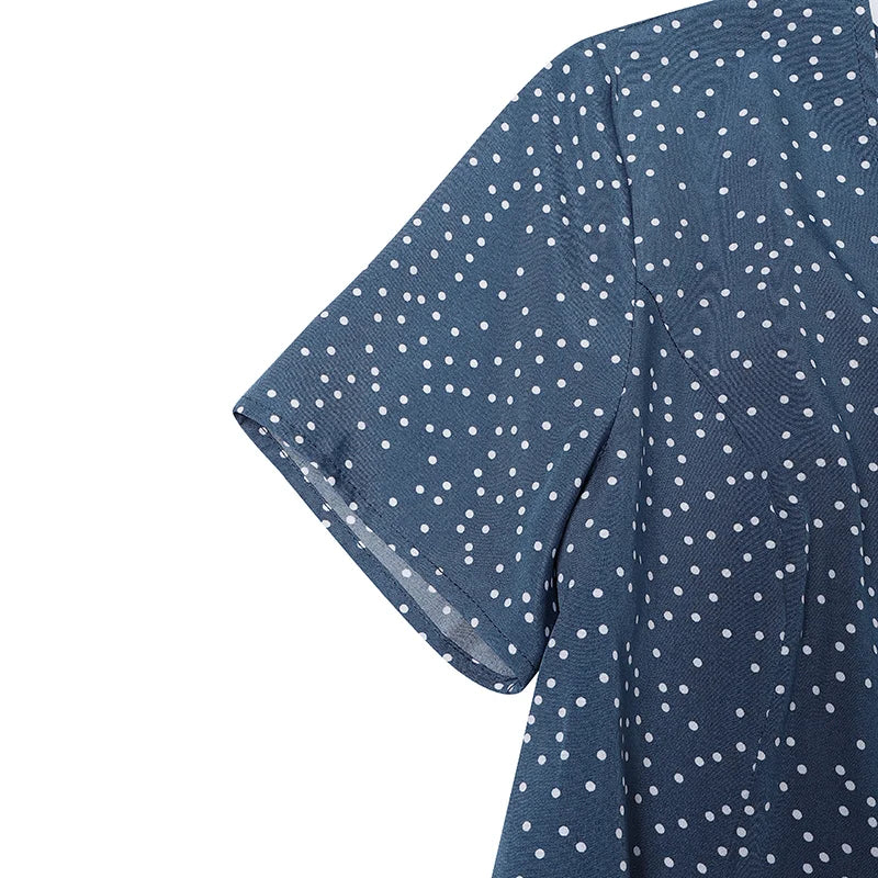 ZANZEA Women Summer Casual Dress 2025 Short Sleeve Polka Dot Bohemian Holiday Sundress V-Neck Loose Buttons Beach Vestidos Robe