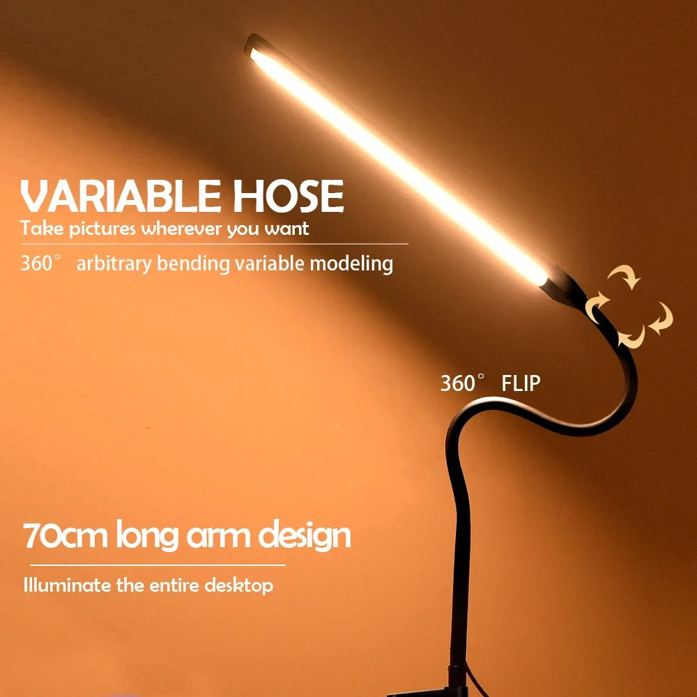 LED Single-Head Eye-Caring Desk Lamp 10 Brightness Levels 3 Lighting Mode Flexible Gooseneck Clamp Study Lamp USB PC Monito Lamp