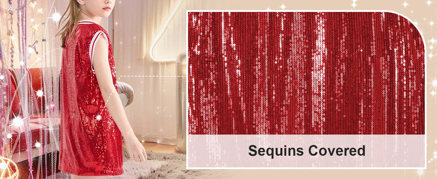 LOlanta Girls Hip Hop Dance Clothes Kids Jersey Sequin Dress Long Tank Top Jazz Cheerleading T-Shirt