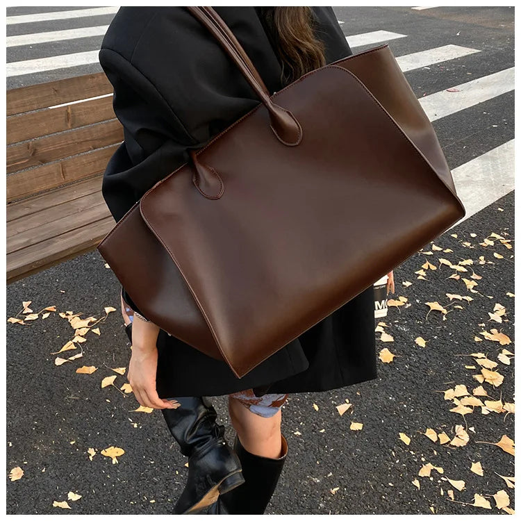 Luxury Women's Large Tote Bag Genuine Leather Shoulder Bags 2025 Female Retro Handbags High Quality Ladies Messenger Bag Black