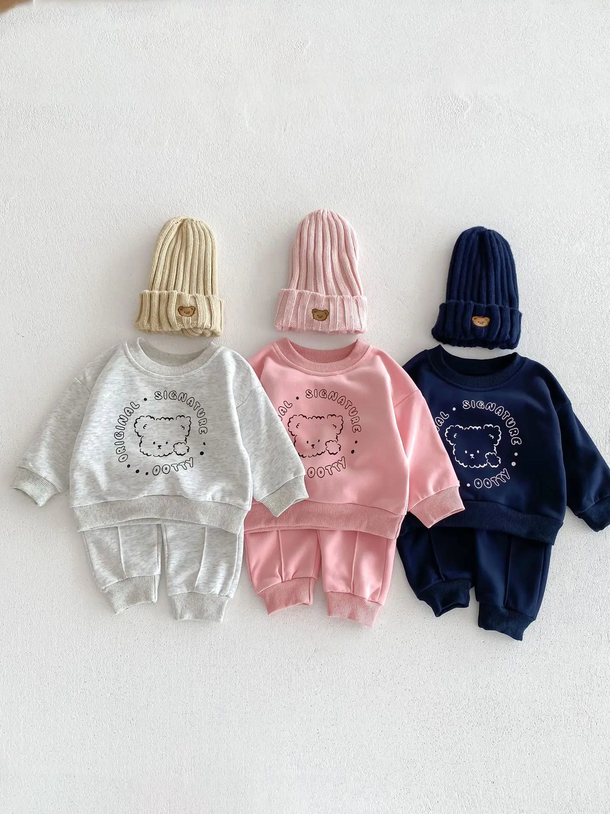 Spring New Baby Clothing Set, Korean Style Cute Bear Two-Piece Outfit for Kids, Long Sleeve Top & Pants Set