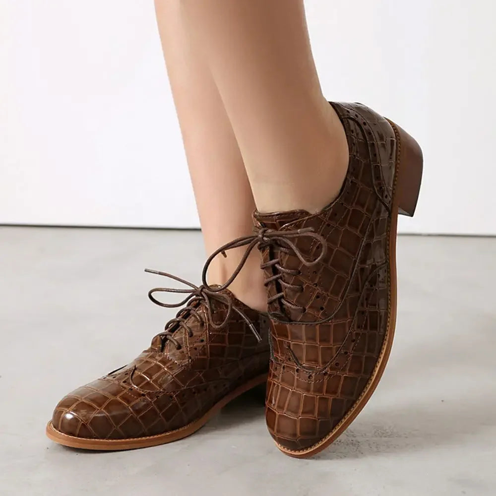 2025 Women Shoes Spring New Fashion Round Toe Lace Up Retro Single Shoe for Office Party Walk Thick Low Heeled big Size 48 775-1