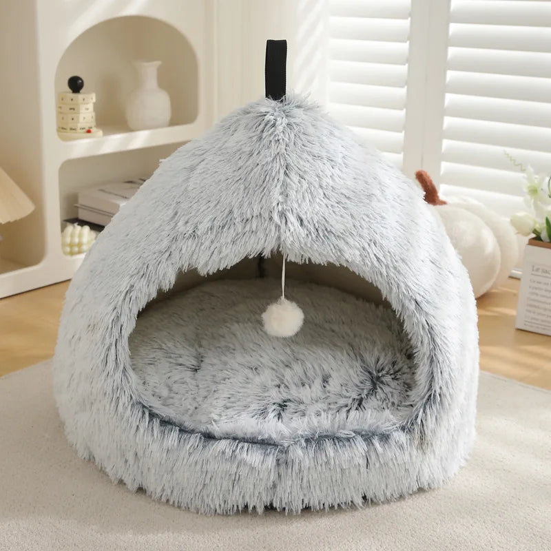 Winter Warm Plush Flannel Pet Bed - 2 in 1 Heated Cat Dog Kennel Pad, Deep Sleep Cozy Nest Basket for Small Medium Indoor Pets,
