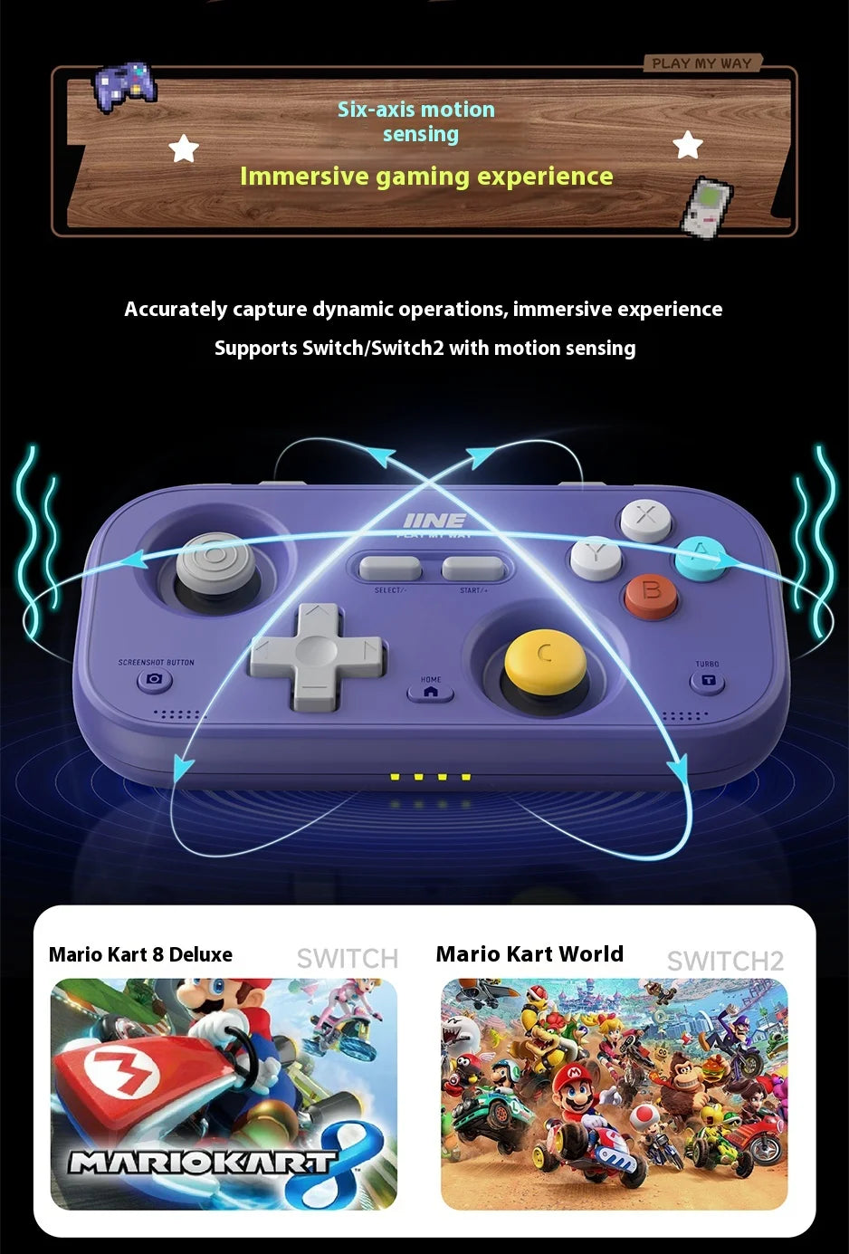 IINE Pocket Mini Controller Palm-Sized Gamepads 1000hz Hall Joystick Short Video Remote Control Suitable for NS2 Android iPhone