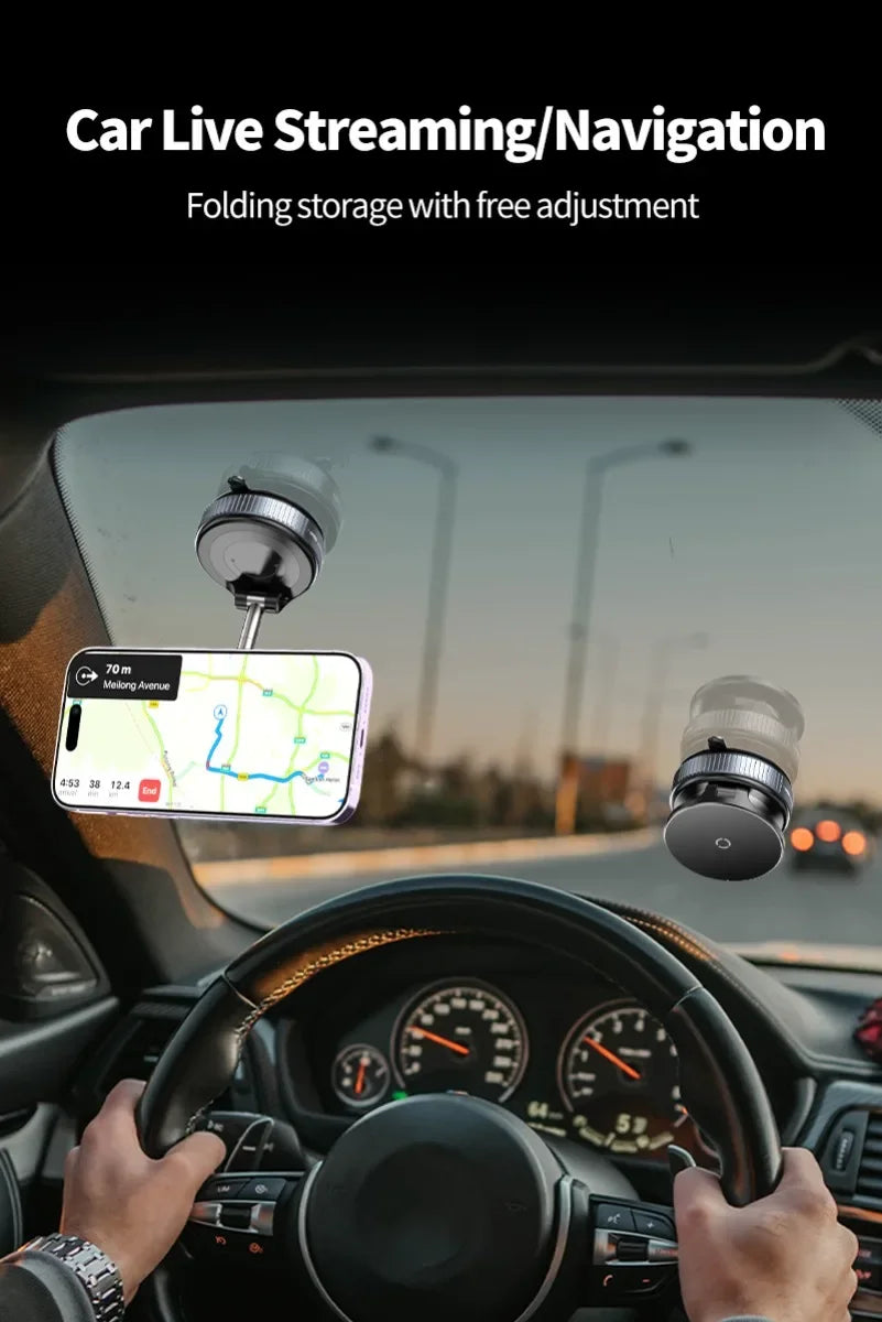 Super Strong Magnetic Car Wireless Charger Phone Holder 360° Rotation Vacuum Suction Cup For iPhone 12-16 Series Fast Charging