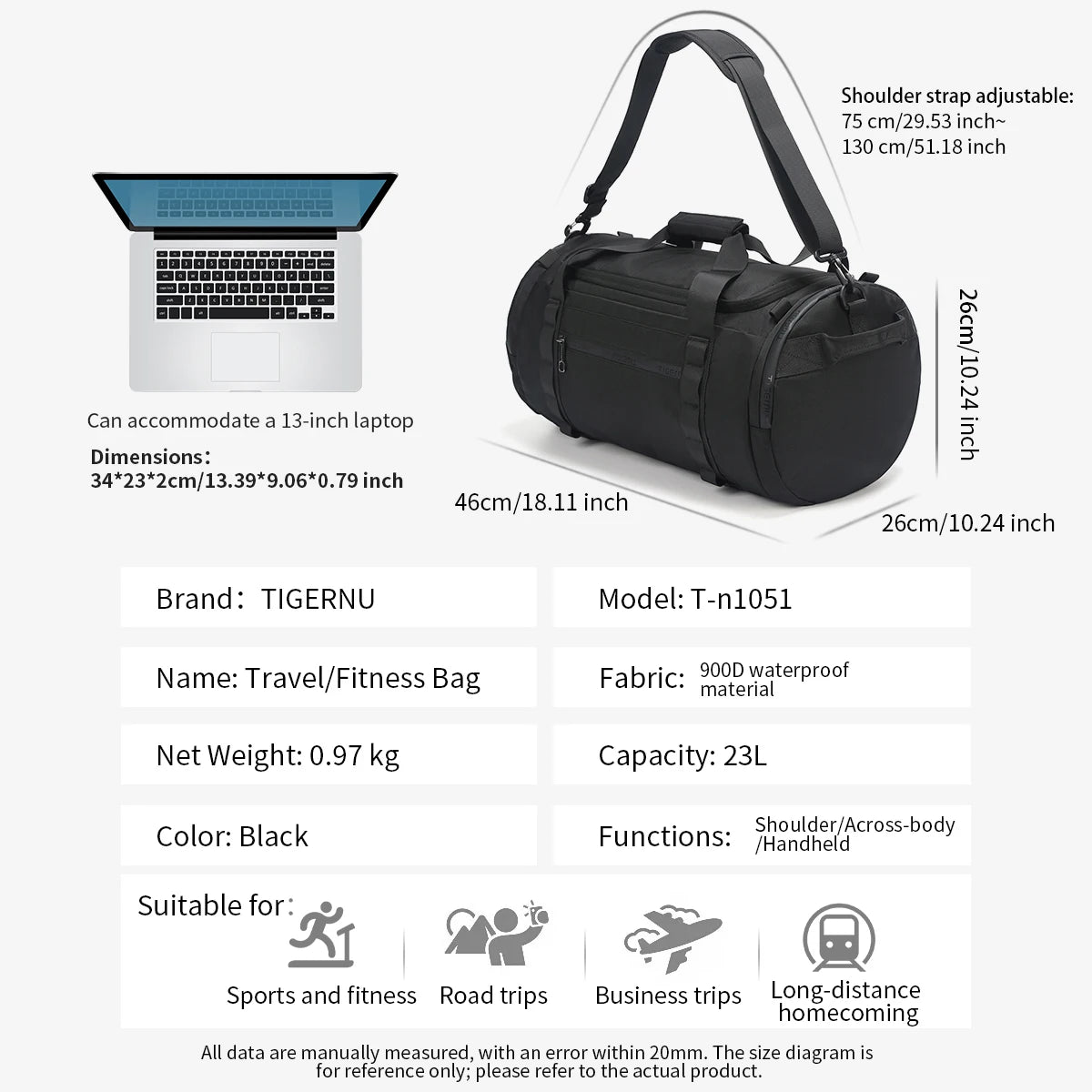Tigernu Travel Bags For Men Gym Bag Waterproof Fitness Bag Men Outdoor Portable Bag Ultralight Yoga Sports Bag Handbag Crossbody