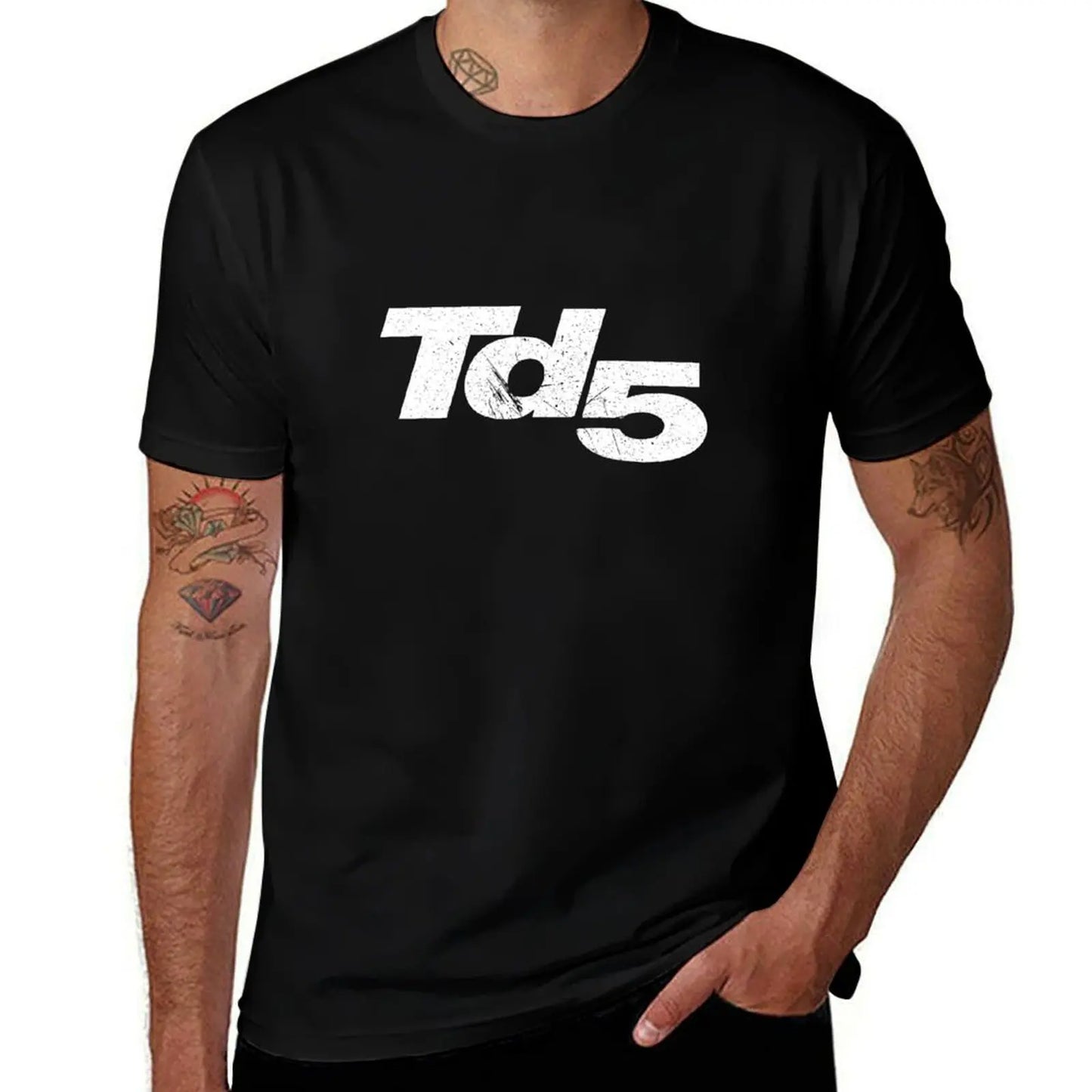 Land Rover TD5 Inline 5 cylinder - white distressed logo T-Shirt aesthetic clothes blue lock mens plain t shirts